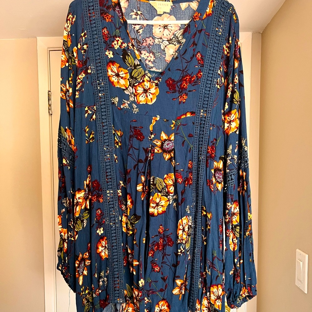 Blu Pepper 3xl floral boho dress long sleeve